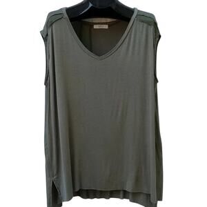 A. GAIN Sleeveless Olive Green V-Neck Tank Top Shell Mesh Plus 3X NEW Summer